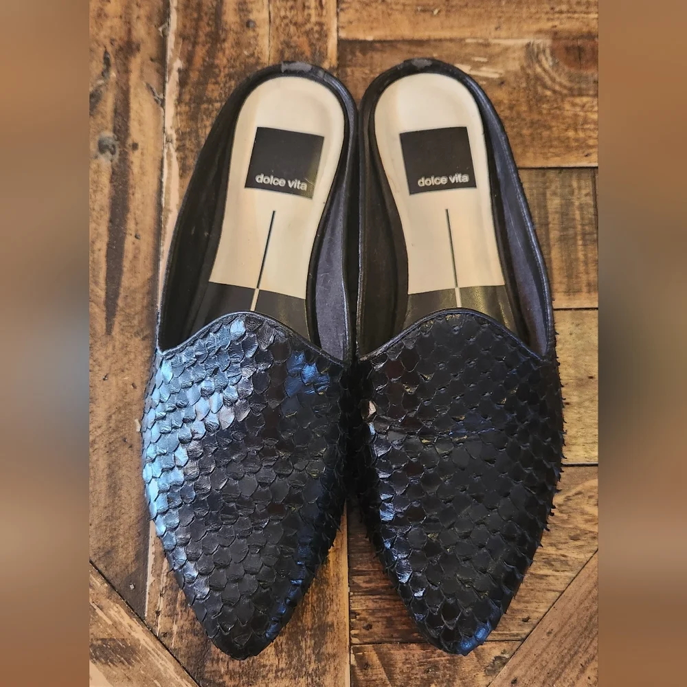 Dolce Vita Women's Grant Raffia Mules 6 Black Slides - Picture 2 of 7